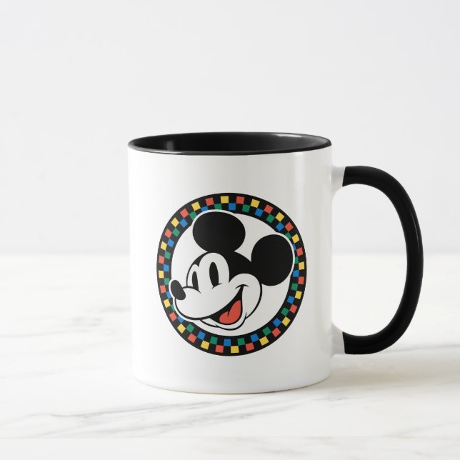 Classic Retro Mickey Mouse Colourful Chequered Mug (Right)