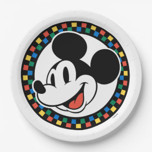 Classic Retro Mickey Mouse Colourful Chequered Paper Plate