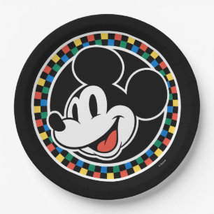 Classic Retro Mickey Mouse Colourful Chequered Paper Plate