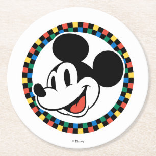 Classic Retro Mickey Mouse Colourful Chequered Round Paper Coaster
