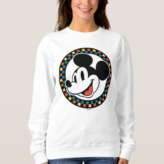 Classic Retro Mickey Mouse Colourful Chequered Sweatshirt (Front)
