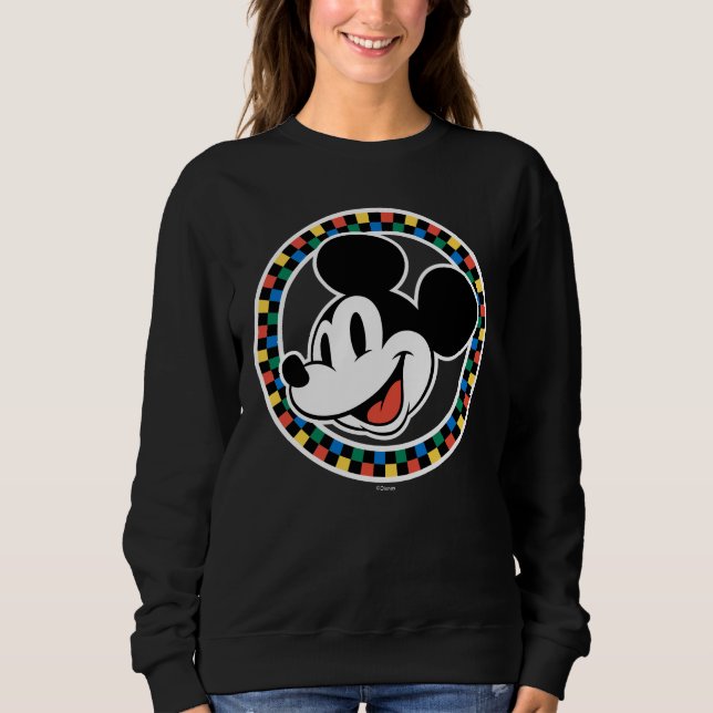 Classic Retro Mickey Mouse Colourful Chequered Sweatshirt (Front)
