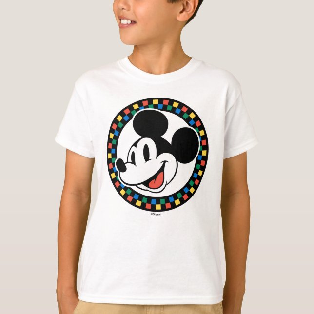 Classic Retro Mickey Mouse Colourful Chequered T-Shirt (Front)