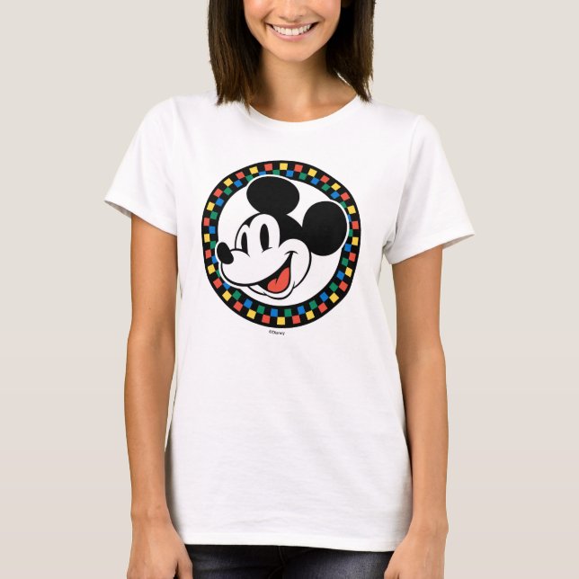 Classic Retro Mickey Mouse Colourful Chequered T-Shirt (Front)