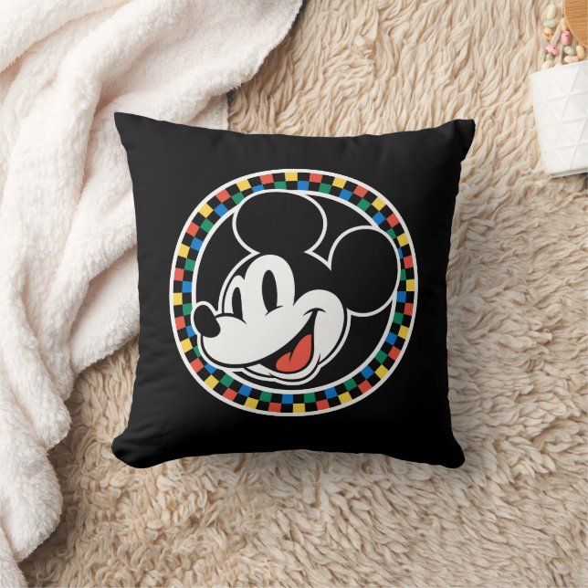 Classic Retro Mickey Mouse Colourful Chequered Throw Pillow (Blanket)