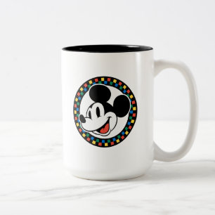 Classic Retro Mickey Mouse Colourful Chequered Two-Tone Coffee Mug