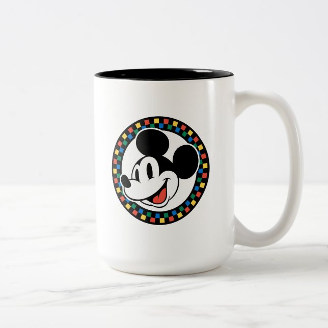 Classic Retro Mickey Mouse Colourful Chequered Two-Tone Coffee Mug (Right)