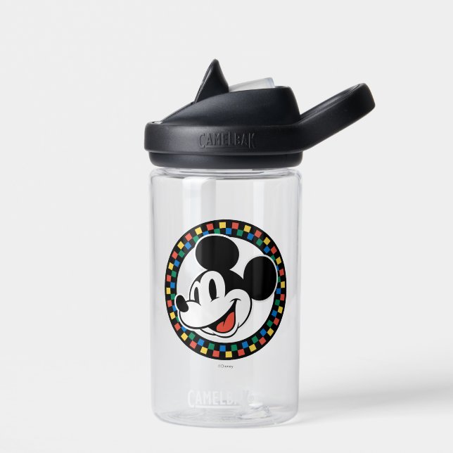 Classic Retro Mickey Mouse Colourful Chequered Water Bottle (Left)