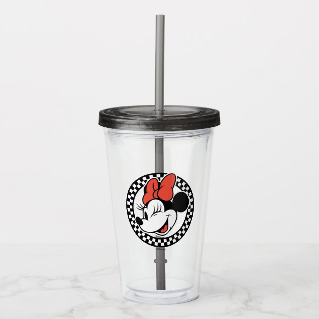 Classic Retro Minnie Mouse Chequered Acrylic Tumbler (Front)