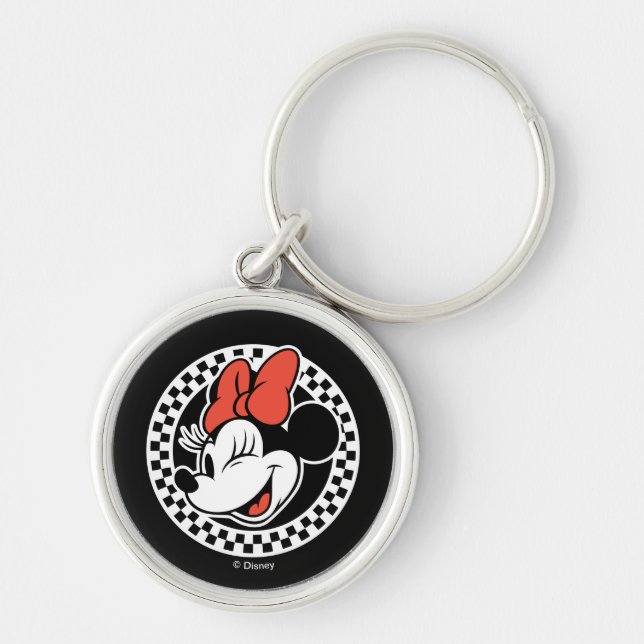 Classic Retro Minnie Mouse Chequered Keychain (Front)