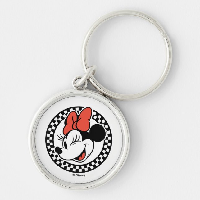 Classic Retro Minnie Mouse Chequered Keychain (Front)