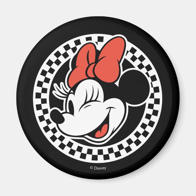 Classic Retro Minnie Mouse Chequered Magnet (Front)