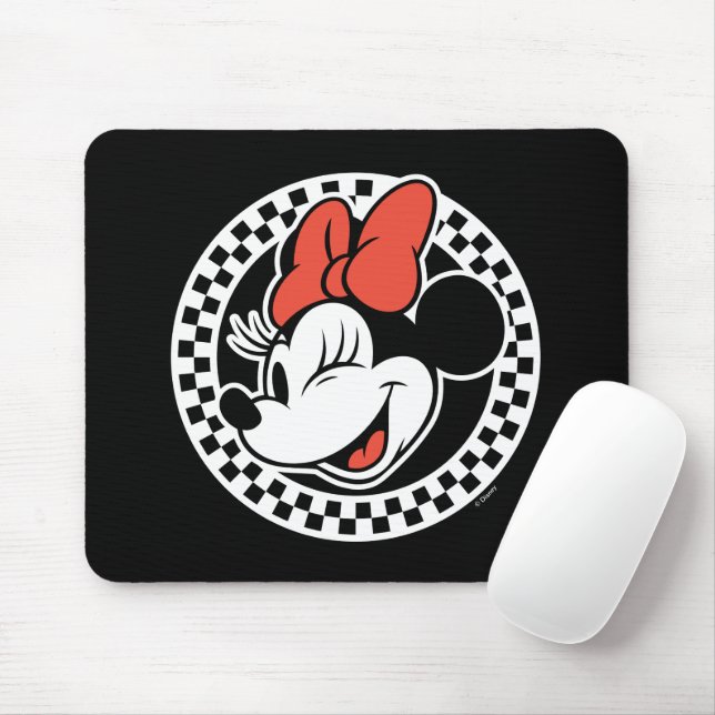 Classic Retro Minnie Mouse Chequered Mouse Pad (With Mouse)