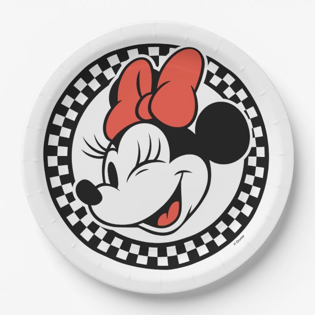 Classic Retro Minnie Mouse Chequered Paper Plate (Front)