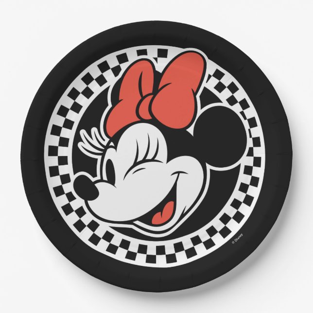 Classic Retro Minnie Mouse Chequered Paper Plate (Front)