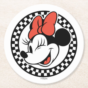 Classic Retro Minnie Mouse Chequered Round Paper Coaster