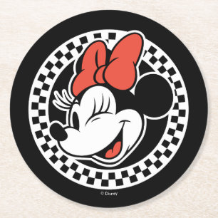 Classic Retro Minnie Mouse Chequered Round Paper Coaster