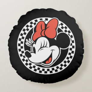 Classic Retro Minnie Mouse Chequered Round Pillow