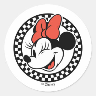 Classic Retro Minnie Mouse Chequered Round Sticker