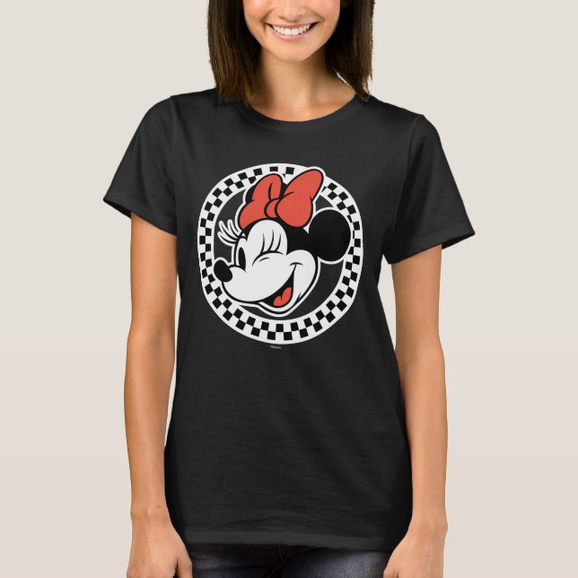 Classic Retro Minnie Mouse Chequered T-Shirt (Front)