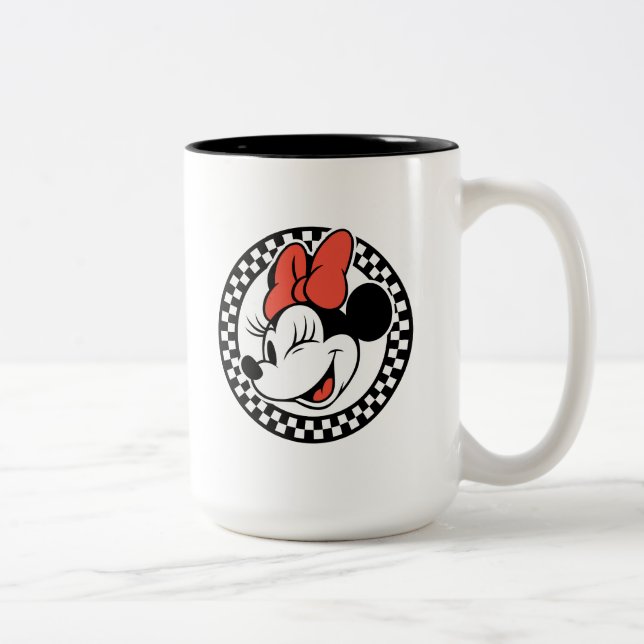 Classic Retro Minnie Mouse Chequered Two-Tone Coffee Mug (Right)