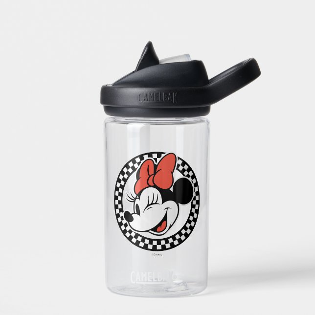 Classic Retro Minnie Mouse Chequered Water Bottle (Left)