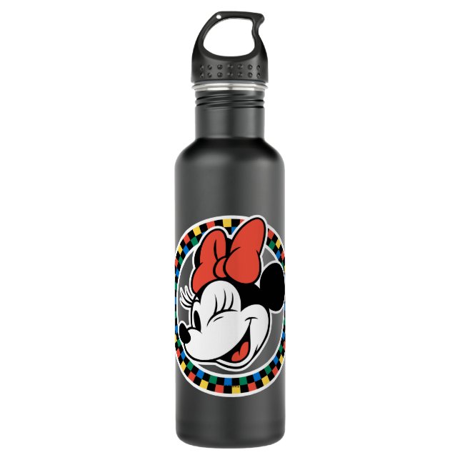 Classic Retro Minnie Mouse Coloured Chequered 710 Ml Water Bottle (Front)
