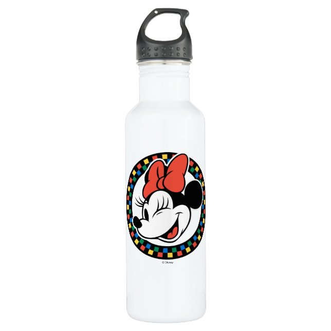 Classic Retro Minnie Mouse Coloured Chequered 710 Ml Water Bottle (Front)