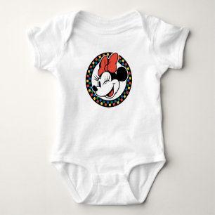 Classic Retro Minnie Mouse Coloured Chequered Baby Bodysuit