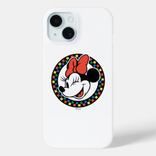 Classic Retro Minnie Mouse Coloured Chequered iPhone 15 Case