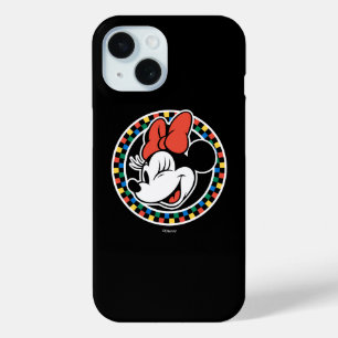 Classic Retro Minnie Mouse Coloured Chequered iPhone 15 Case