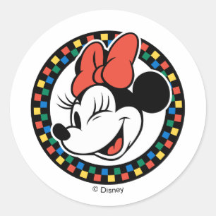 Classic Retro Minnie Mouse Coloured Chequered Classic Round Sticker