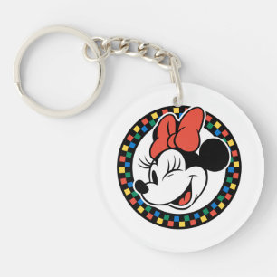 Classic Retro Minnie Mouse Coloured Chequered Keychain