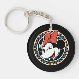 Classic Retro Minnie Mouse Coloured Chequered Keychain
