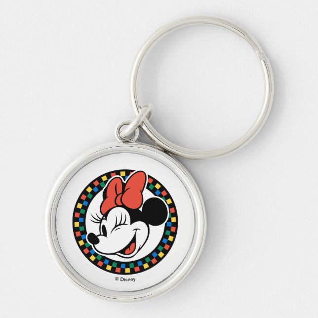 Classic Retro Minnie Mouse Coloured Chequered Keychain (Front)