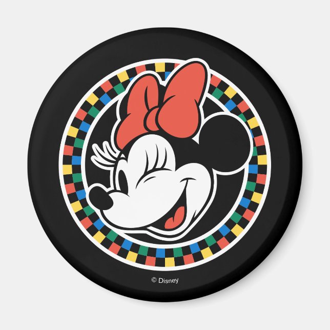 Classic Retro Minnie Mouse Coloured Chequered Magnet (Front)