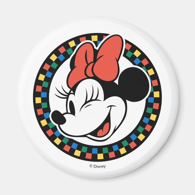 Classic Retro Minnie Mouse Coloured Chequered Magnet (Front)