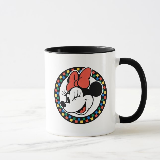 Classic Retro Minnie Mouse Coloured Chequered Mug (Right)