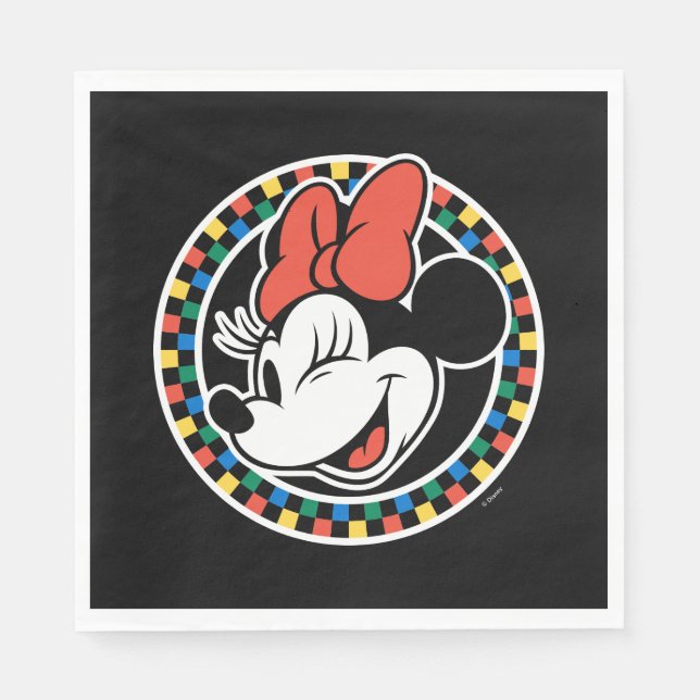 Classic Retro Minnie Mouse Coloured Chequered Napkin (Front)