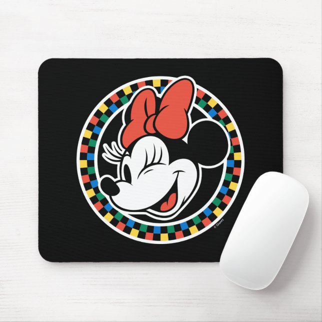 Classic Retro Minnie Mouse Coloured Chequered Pad (With Mouse)