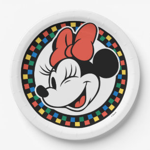 Classic Retro Minnie Mouse Coloured Chequered Paper Plate