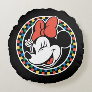 Classic Retro Minnie Mouse Coloured Chequered Round Pillow
