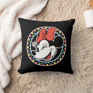 Classic Retro Minnie Mouse Coloured Chequered Throw Pillow