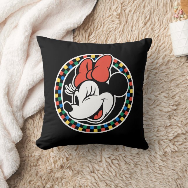 Classic Retro Minnie Mouse Coloured Chequered Throw Pillow (Blanket)