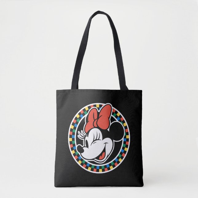 Classic Retro Minnie Mouse Coloured Chequered Tote Bag (Front)