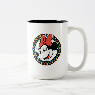 Classic Retro Minnie Mouse Coloured Chequered Two-Tone Coffee Mug