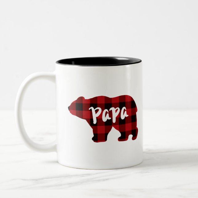 Classic retro papa bear red black plaid Two-Tone coffee mug (Left)