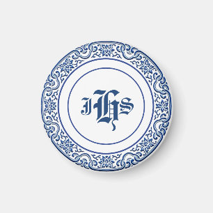 Classic Retro Personalized Monogram Blue Pattern Magnet