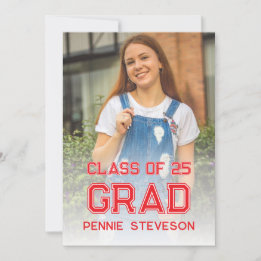 Classic Retro Photo Red Casual Graduation Party Invitation