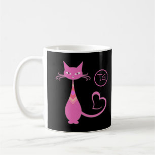 Classic Retro Pink Kitty Cat Heart Tail Monogram Coffee Mug